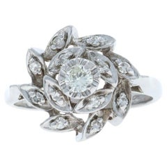 White Gold Diamond Halo Bypass Ring 14k Round .28ctw Flower