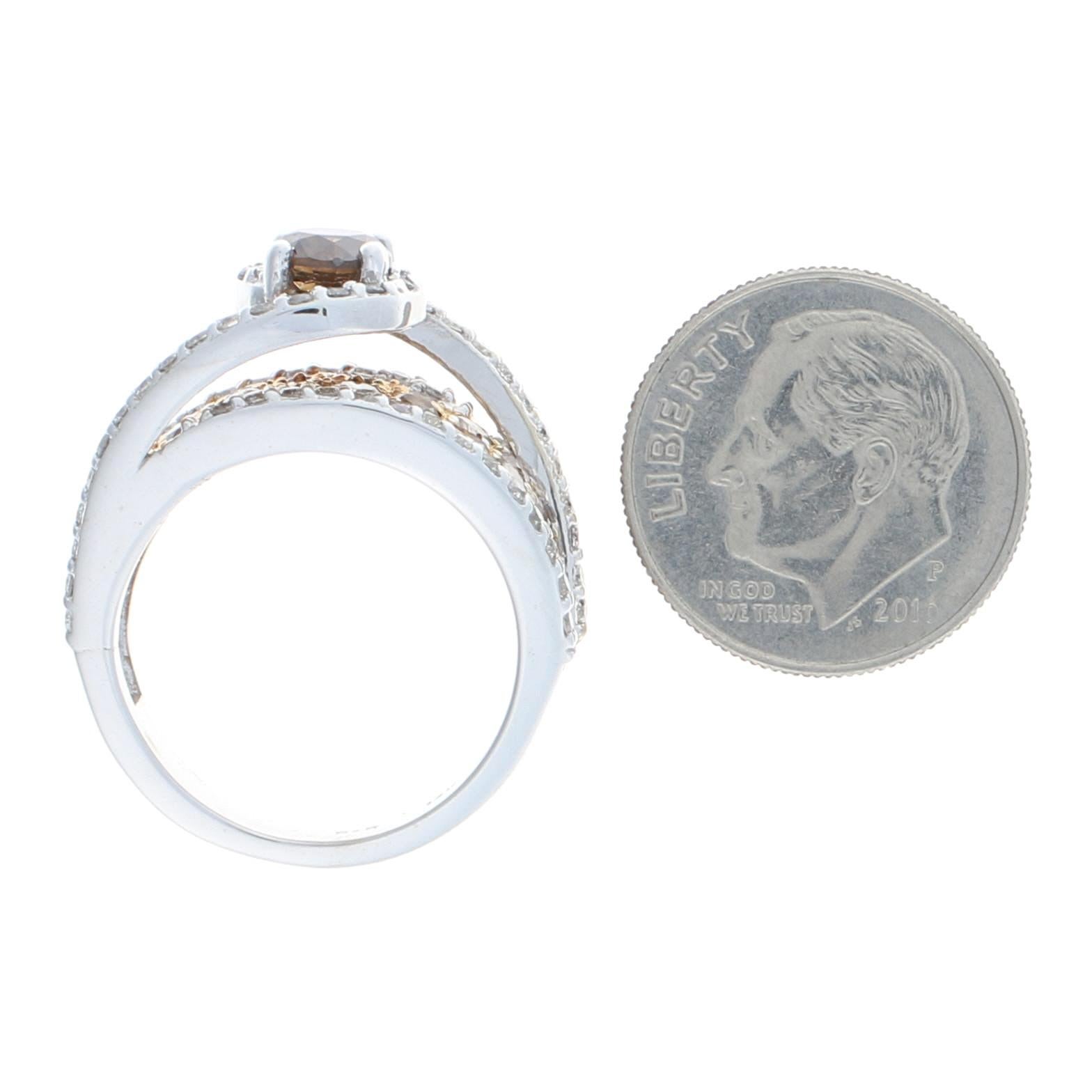 White Gold Diamond Halo Bypass Ring, 14 Karat Round Cut 2.48 Carat Fancy Brown For Sale 1