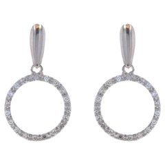 Orecchini a cerchio con diamante aureolato in oro bianco - 14k Taglio singolo 0,20 ct.