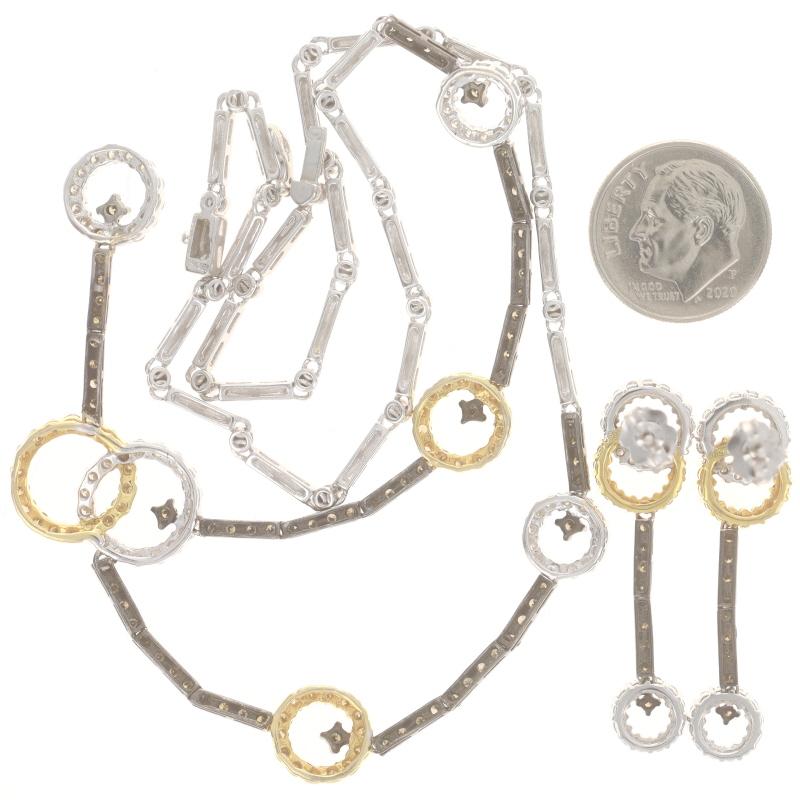 White Gold Diamond Halo Circle Earrings & Necklace Set 16