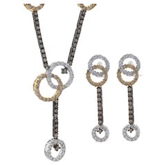 White Gold Diamond Halo Circle Earrings & Necklace Set 16" 14k & 18k Rnd 3.50ctw