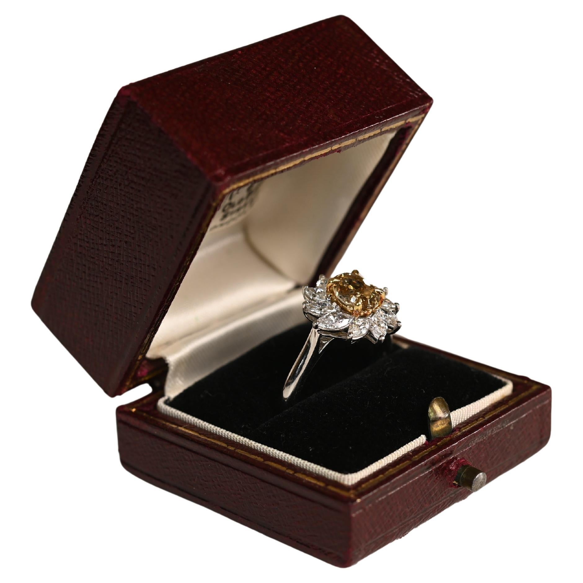 White Gold Diamond Halo Cluster Oval Cut Fancy Diamond Ring (Approx 1.30-Carats)