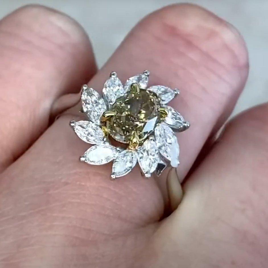 White Gold Diamond Halo Cluster Oval Cut Fancy Diamond Ring (Approx 1.30-Carats) For Sale 1
