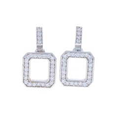 White Gold Diamond Halo Dangle Earrings & Pendant Necklace 18" - 18k Rnd 1.68ctw