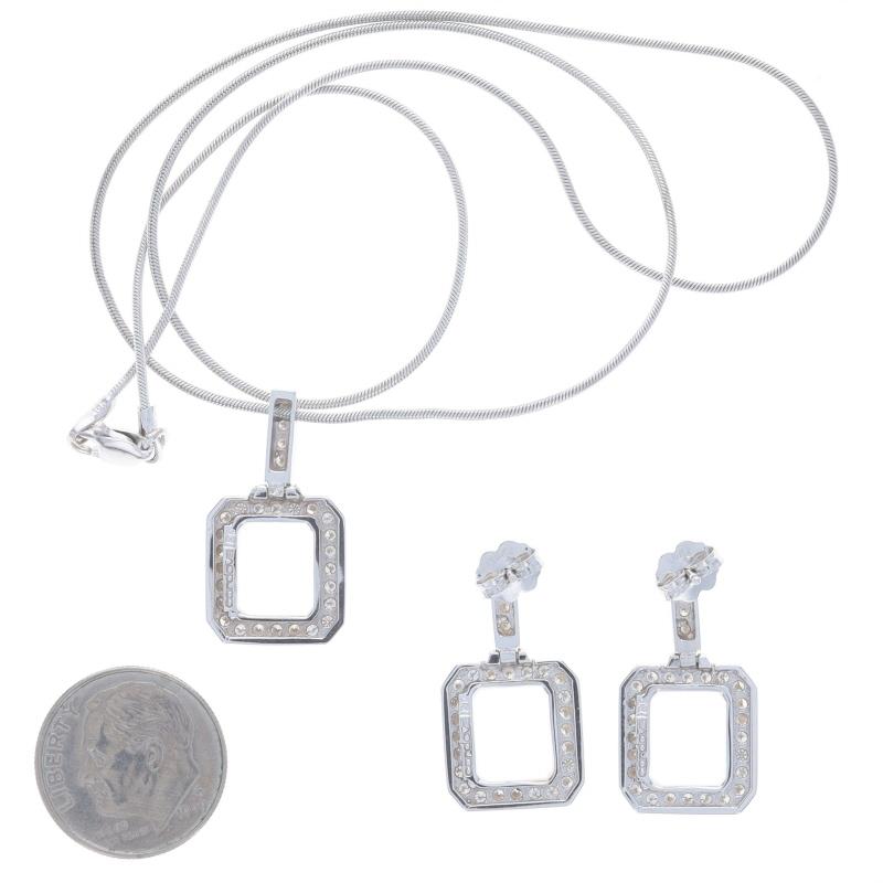 Orecchini e collana con diamanti a raggiera in oro bianco da 18 pollici - 18k Rnd 1.68ctw in vendita 1