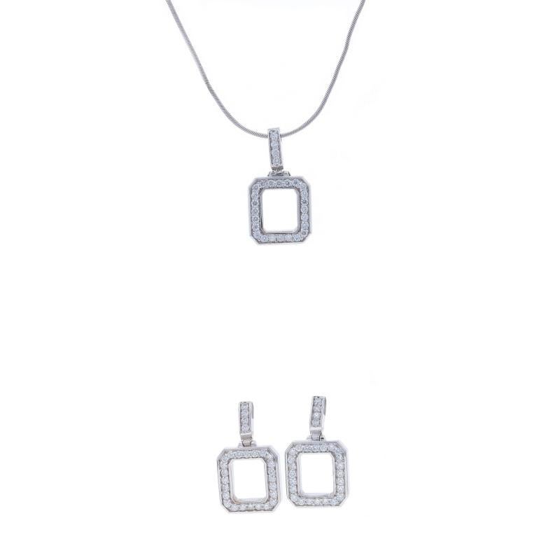 White Gold Diamond Halo Dangle Earrings & Pendant Necklace 18" - 18k Rnd 1.68ctw
