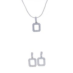 White Gold Diamond Halo Dangle Earrings & Pendant Necklace 18" - 18k Rnd 1.68ctw