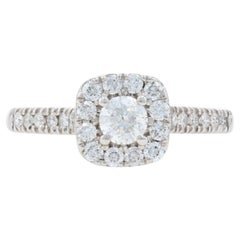 White Gold Diamond Halo Engagement Ring, 10 Karat Round Brilliant Cut .88 Carat
