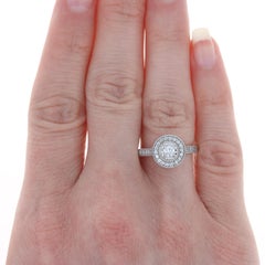 White Gold Diamond Halo Engagement Ring, 10k Round .50ctw Cathedral Milgrain