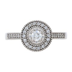 White Gold Diamond Halo Engagement Ring, 10k Round .50ctw Cathedral Milgrain