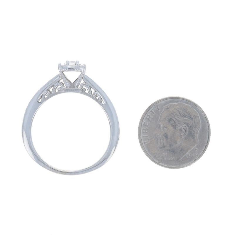 White Gold Diamond Halo Engagement Ring - 10k Round and Baguette .60ctw Milgrain For Sale 1