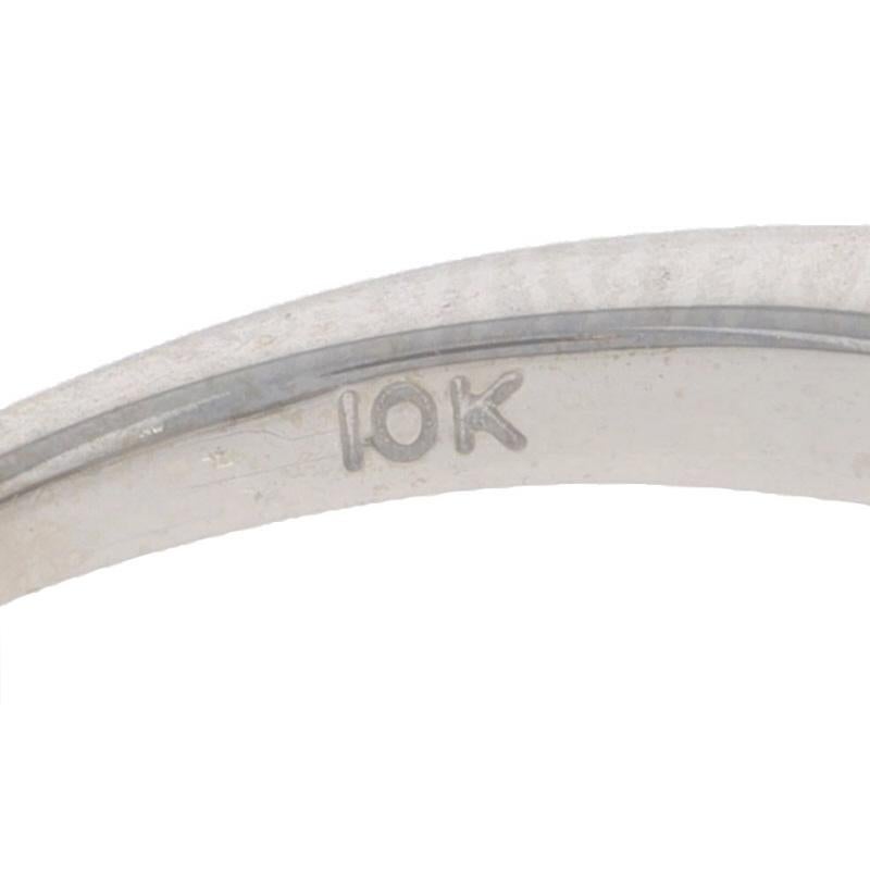 White Gold Diamond Halo Engagement Ring - 10k Round and Baguette .60ctw Milgrain For Sale 2