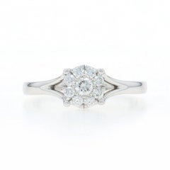 White Gold Diamond Halo Engagement Ring - 10k Round Brilliant .30ctw Floral