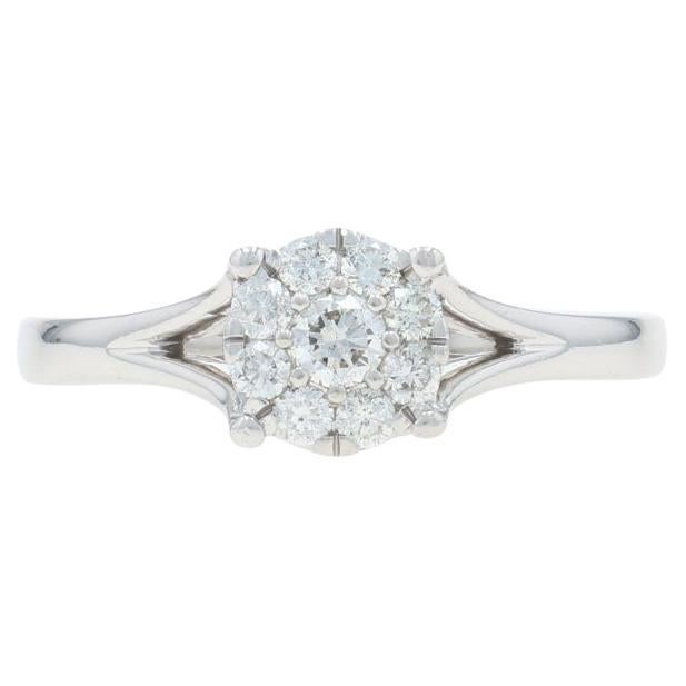 White Gold Diamond Halo Engagement Ring - 10k Round Brilliant .30ctw Floral