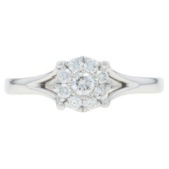 White Gold Diamond Halo Engagement Ring - 10k Round Brilliant .30ctw Floral