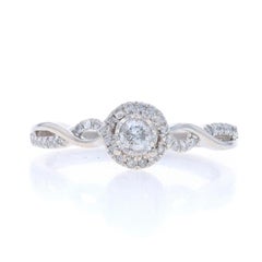 White Gold Diamond Halo Engagement Ring - 10k Round Brilliant .33ctw Twist