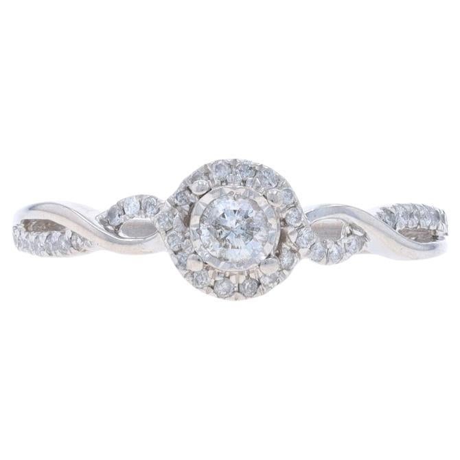 White Gold Diamond Halo Engagement Ring - 10k Round Brilliant .33ctw Twist