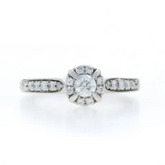 White Gold Diamond Halo Engagement Ring - 10k Round Brilliant .36ctw
