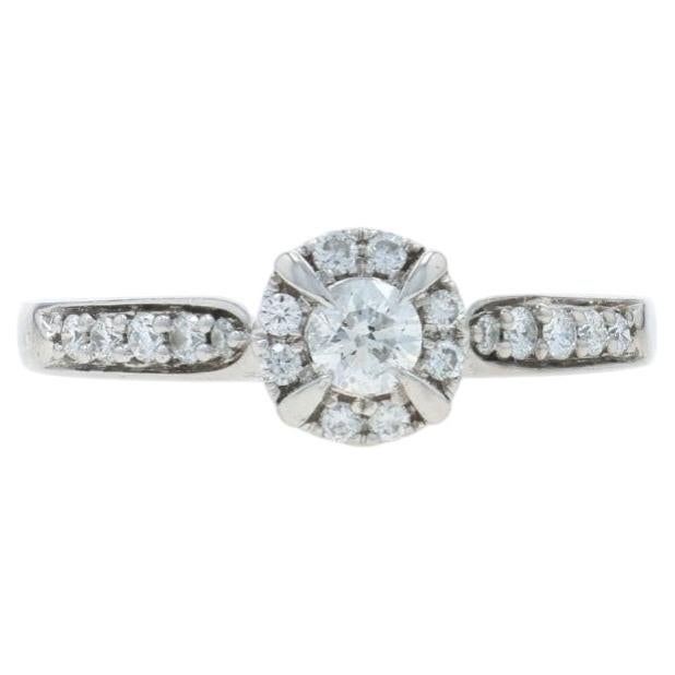 White Gold Diamond Halo Engagement Ring - 10k Round Brilliant .36ctw For Sale