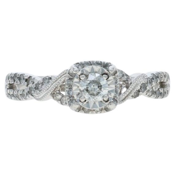 White Gold Diamond Halo Engagement Ring - 10k Round Brilliant .50ctw