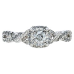 White Gold Diamond Halo Engagement Ring - 10k Round Brilliant .50ctw