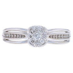 White Gold Diamond Halo Engagement Ring - 10k Round Brilliant and Single .25ctw