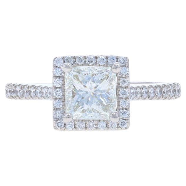 Bague de fiançailles en or blanc avec halo de diamants - 14k Princesse 1.35ctw GIA