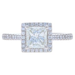 White Gold Diamond Halo Engagement Ring - 14k Princess 1.35ctw GIA