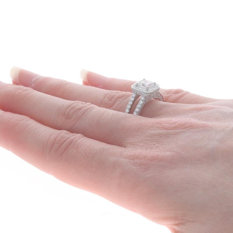 Princess Cut White Gold Diamond Halo Engagement Ring - 14k Princess 2.05ctw GIA Sz 6 3/4 For Sale