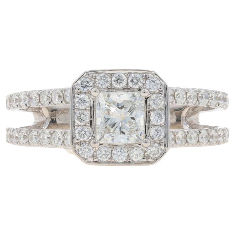 White Gold Diamond Halo Engagement Ring - 14k Princess 2.05ctw GIA Sz 6 3/4 For Sale