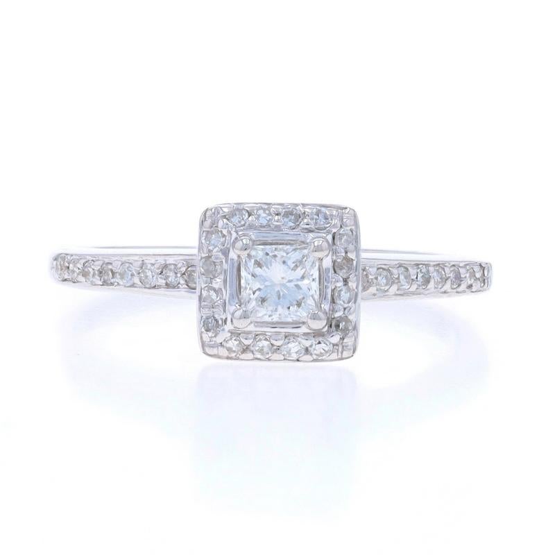 Size: 6 3/4
Sizing Fee: Up 1 1/2 sizes for $35 or Down 1 size for $35

Metal Content: 14k White Gold

Stone Information

Natural Diamond
Carat(s): .22ct
Cut: Princess
Color: H
Clarity: SI1

Natural Diamonds
Carat(s): .18ctw
Cut: Single
Color: H -