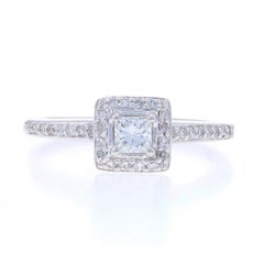 White Gold Diamond Halo Engagement Ring - 14k Princess .40ctw