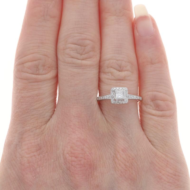 Princess Cut White Gold Diamond Halo Engagement Ring - 14k Princess .40ctw For Sale