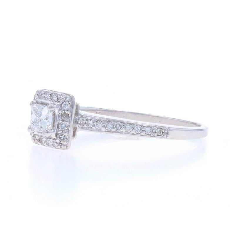 White Gold Diamond Halo Engagement Ring - 14k Princess .40ctw In Excellent Condition For Sale In Greensboro, NC