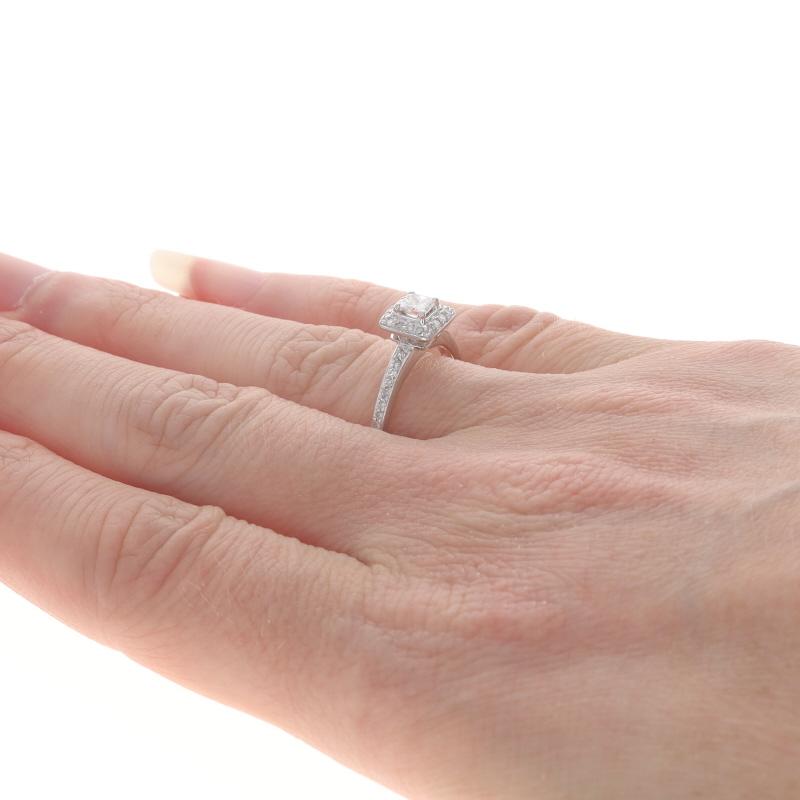 Women's White Gold Diamond Halo Engagement Ring - 14k Princess .40ctw For Sale