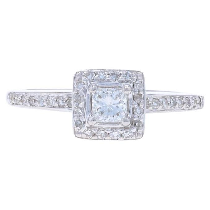 White Gold Diamond Halo Engagement Ring - 14k Princess .40ctw