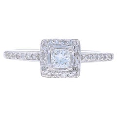 White Gold Diamond Halo Engagement Ring - 14k Princess .40ctw