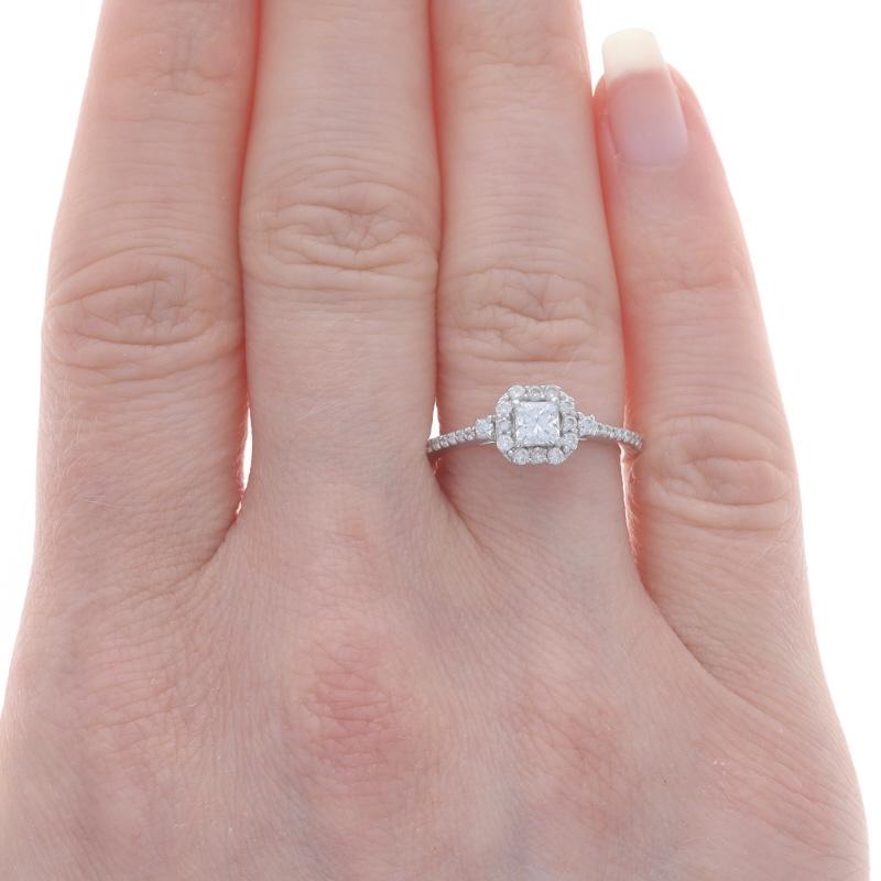 Princess Cut White Gold Diamond Halo Engagement Ring - 14k Princess .44ctw Cathedral For Sale