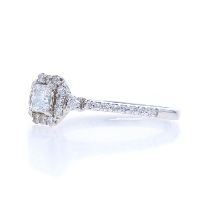 White Gold Diamond Halo Engagement Ring - 14k Princess .44ctw Cathedral In Excellent Condition For Sale In Greensboro, NC