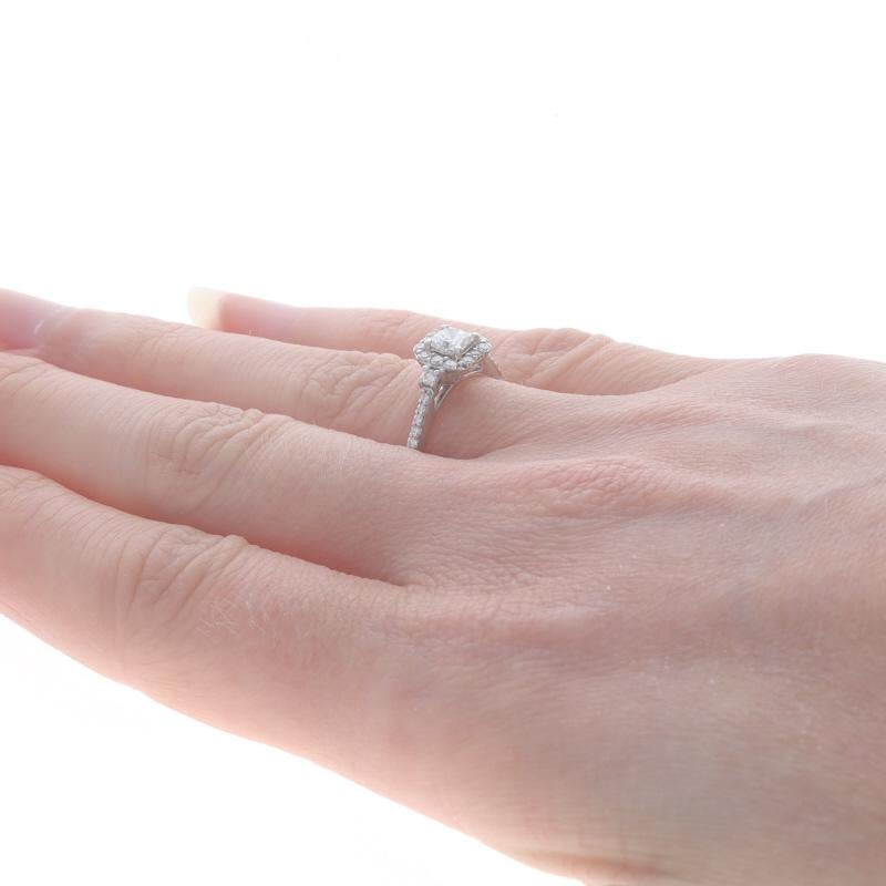 Women's White Gold Diamond Halo Engagement Ring - 14k Princess .44ctw Cathedral For Sale