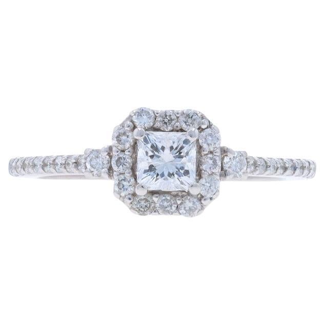 White Gold Diamond Halo Engagement Ring - 14k Princess .44ctw Cathedral