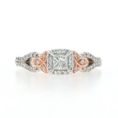 White Gold Diamond Halo Engagement Ring - 14k Princess .66ctw