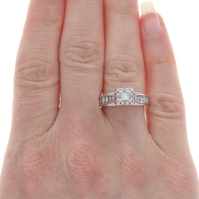 Princess Cut White Gold Diamond Halo Engagement Ring - 14k Princess .70ctw For Sale