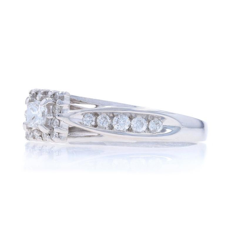 Princess Cut White Gold Diamond Halo Engagement Ring - 14k Princess .70ctw For Sale