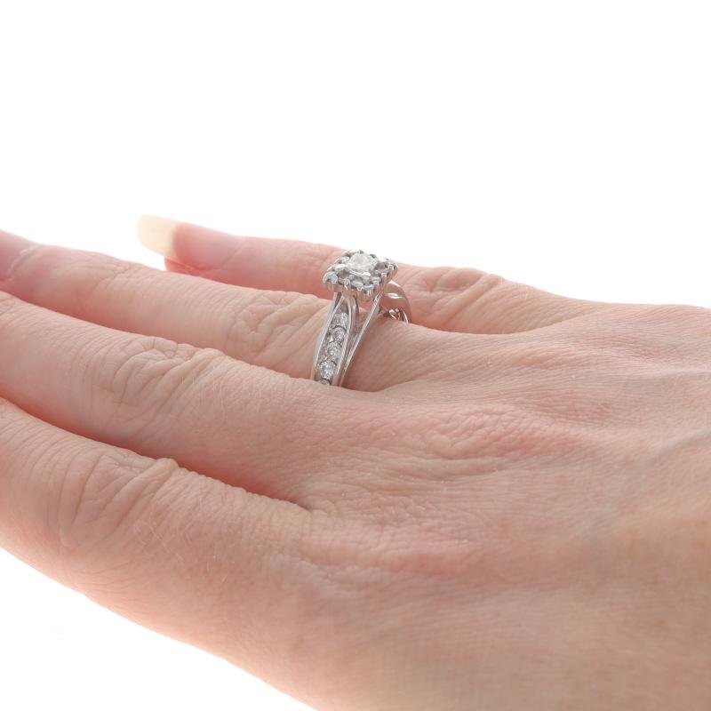 Women's White Gold Diamond Halo Engagement Ring - 14k Princess .70ctw For Sale
