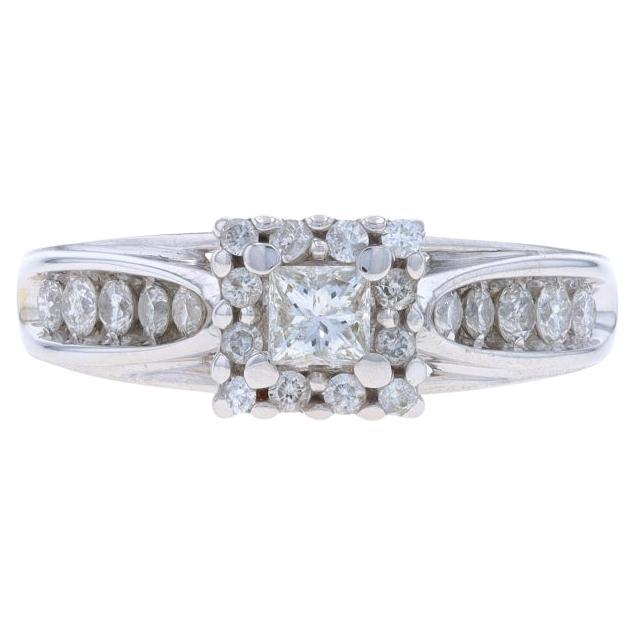 Bague de fiançailles en or blanc avec halo de diamants - 14k Princesse .70ctw