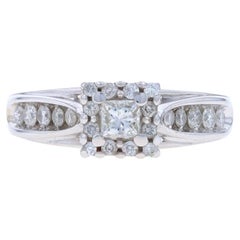White Gold Diamond Halo Engagement Ring - 14k Princess .70ctw