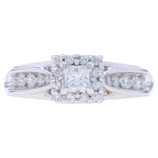 Bague de fiançailles en or blanc avec halo de diamants - 14k Princesse .70ctw
