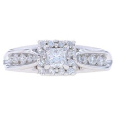 White Gold Diamond Halo Engagement Ring - 14k Princess .70ctw