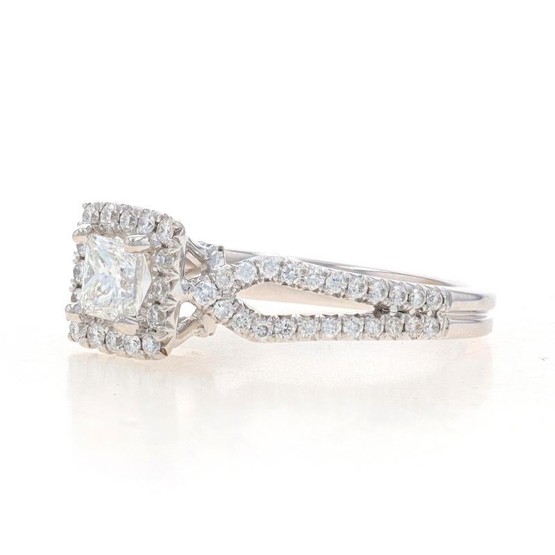 Princess Cut White Gold Diamond Halo Engagement Ring - 14k Princess .88ctw GIA For Sale